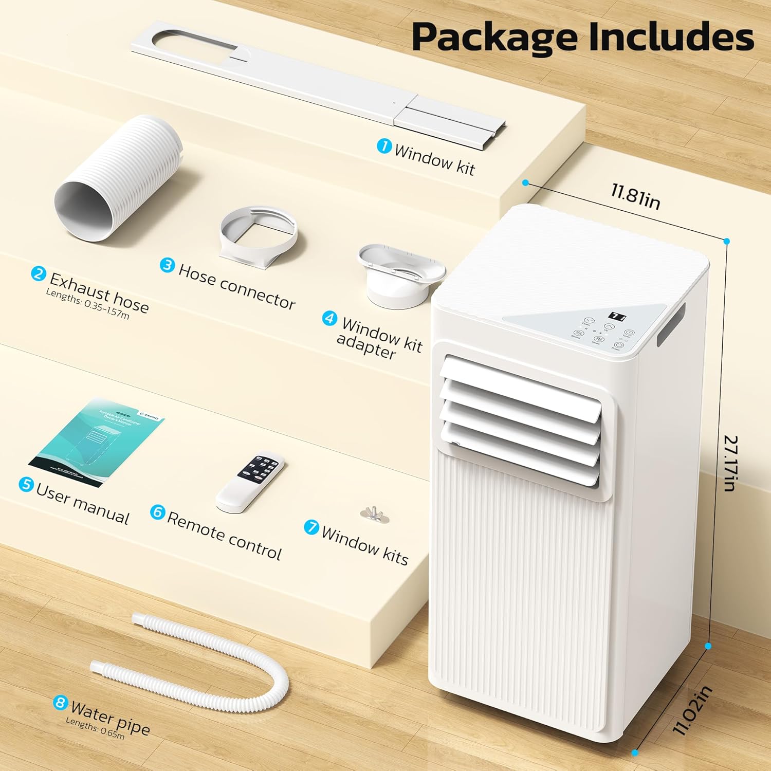 10000 BTU Portable Air Conditioners for Rooms up to 550 Sq Ft, 4 Modes Portable AC Unit with Cool/Fan/Dehumidifier/Sleep, Remote Control & 24H Timer, Energy Saving for Bedroom, Apartments