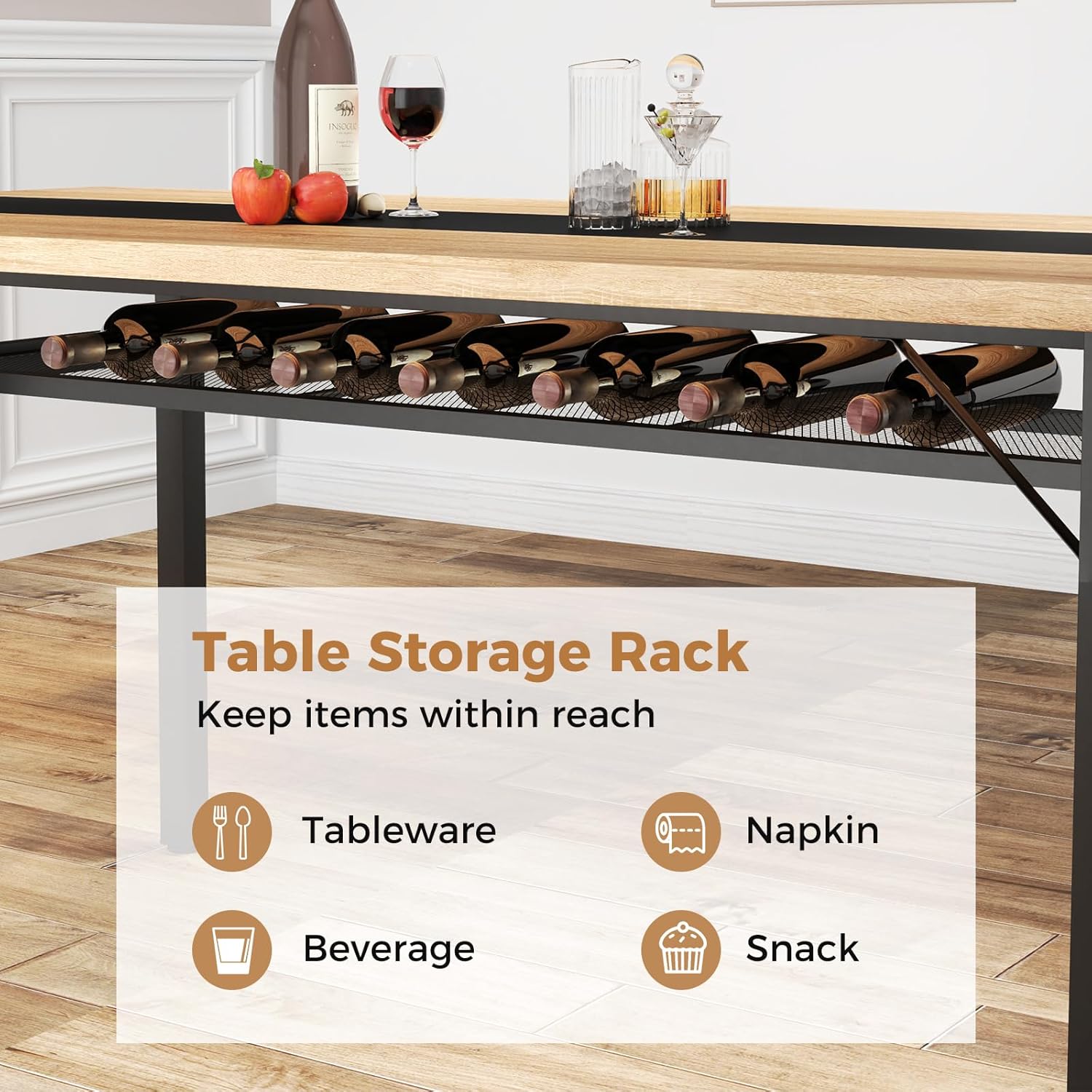 Giantex 71" Dining Table for 6-8 People, Large Kitchen Table with Heavy-Duty Metal Frame, Storage Rack, Industrial Rectangular Dinette Table for Dinner Dining Room Living Room Conference