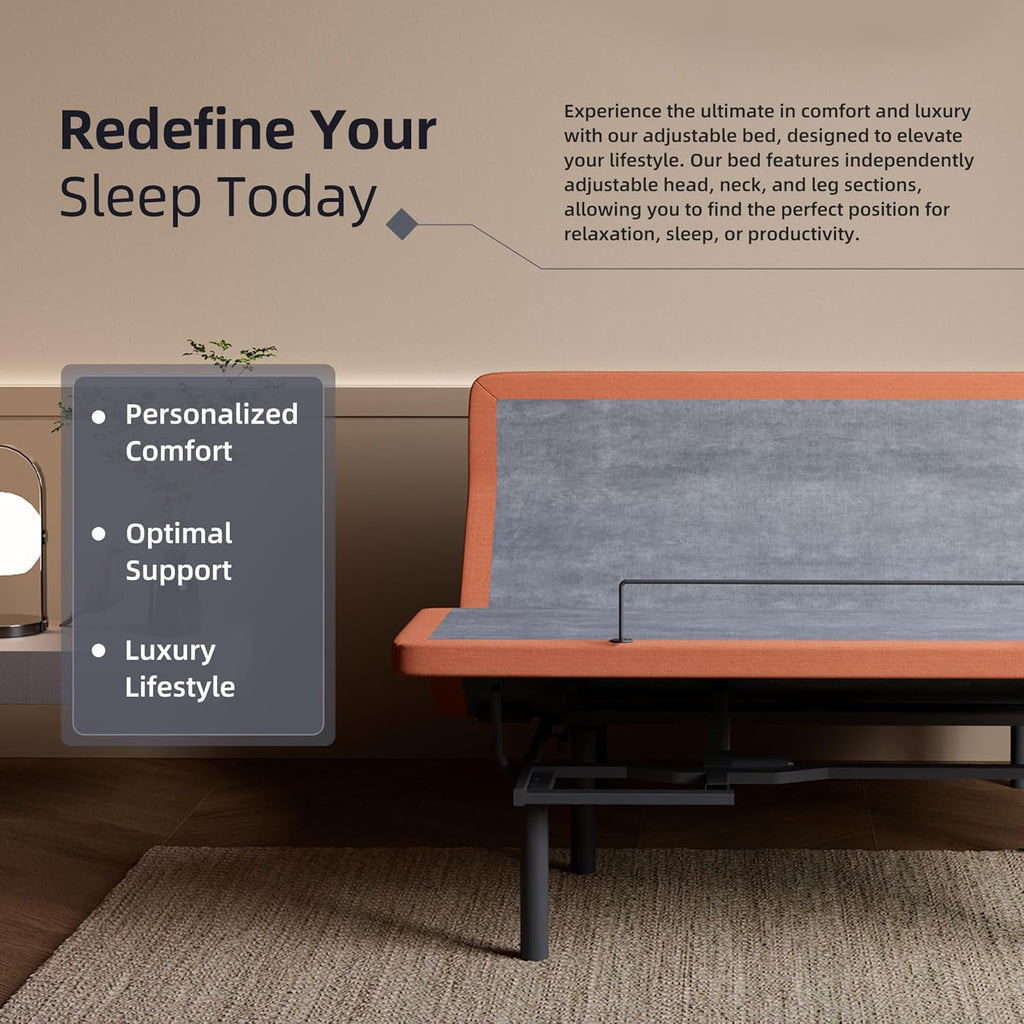 ESHINE Adjustable Bed Frame - Queen Bed Base with Massage, Pillow-tilt, Smart APP Control, Ergonomic Incline, Zero Gravity, Dual USB Port, Under Bed Light, Wireless Remote, 5000 Series