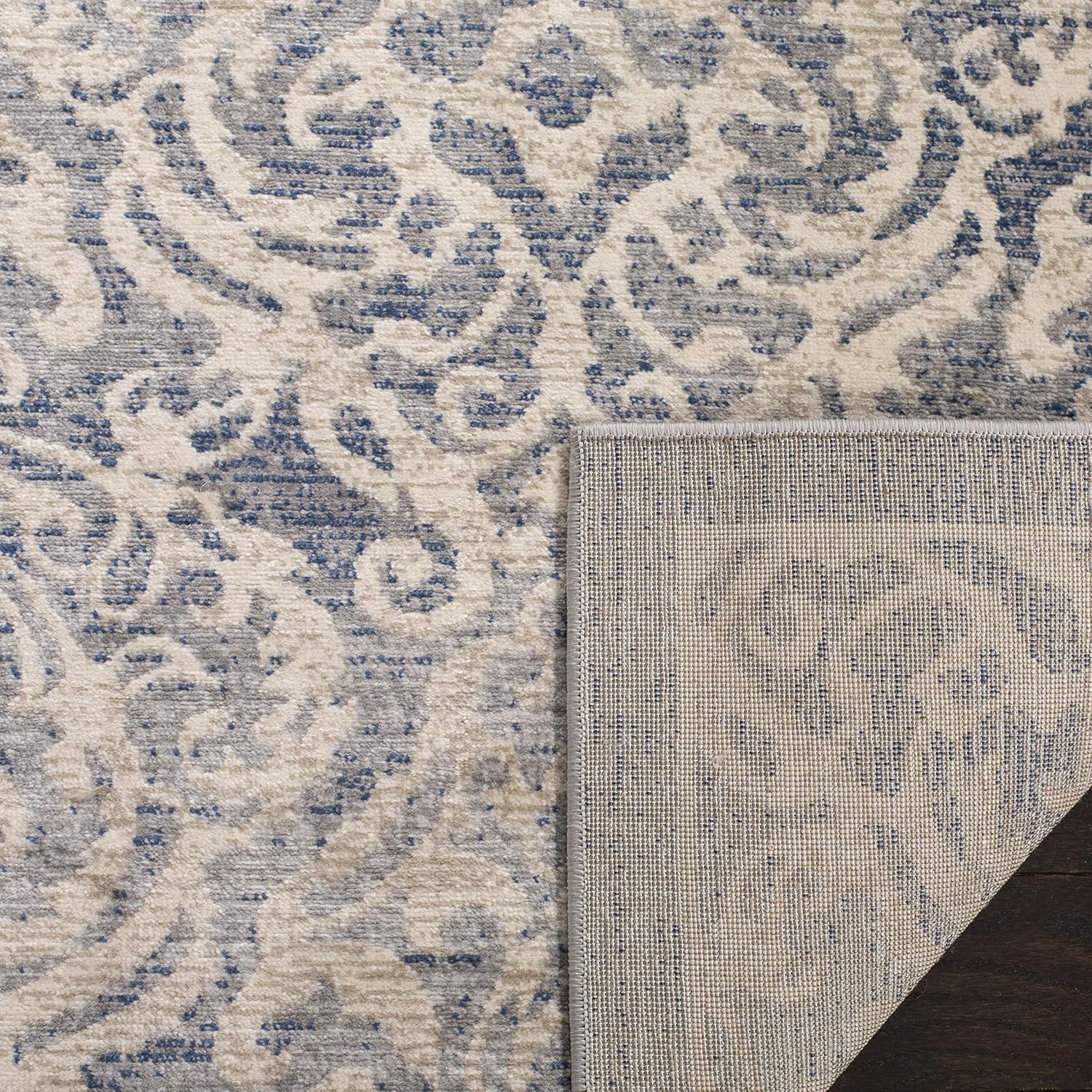 SAFAVIEH Brentwood Collection Area Rug - 10' x 13', Light Grey & Blue, Damask Design, Non-Shedding & Easy Care, Ideal for High Traffic Areas in Living Room, Bedroom (BNT810G)