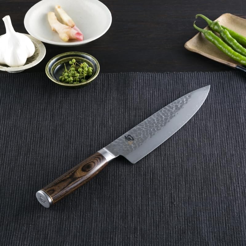 Shun Cutlery Premier Chef's Knife 8”, Thin, Light Kitchen Knife, Ideal for All-Around Food Preparation, Authentic, Handcrafted Japanese Knife, Professional Chef Knife