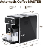 Automatic Espresso Machine with Grinder and Milk Frother - Grinder Coffee Machine Expresso Maker with 7 One-Touch Coffee Recipes for Latte, Cappuccino, Americano, Iced and Hot Coffee (Black)