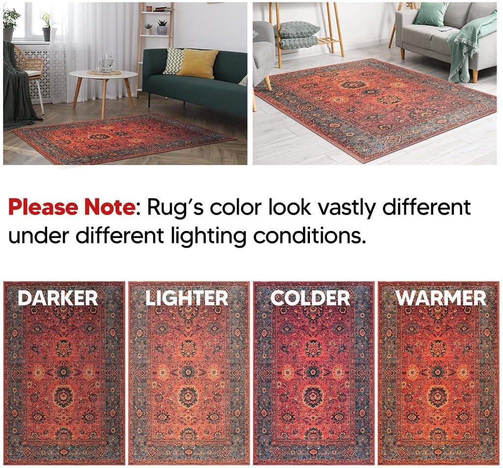 Keen Home Design 9x12 Rug - Machine Washable Area Rug with Non-Slip Backing, Ideal for Living Room, Dining Room, Bedroom - Vintage, Easy Clean, Durable, Low Pile Rug - (9' x 12')