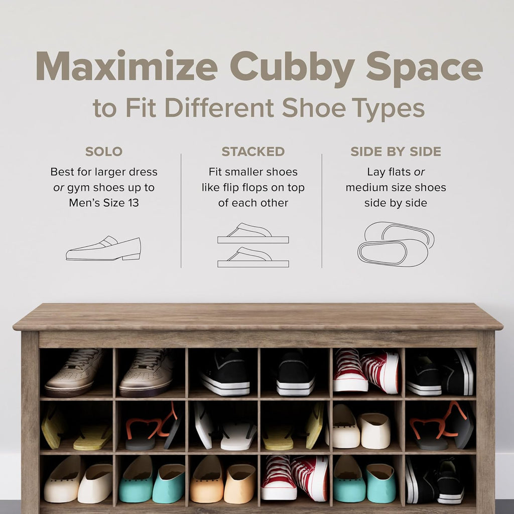 Prepac Gray Hall Tree, Shoe Cabinet, Storage Cabinet with 24 Shoe Cubbies and 6 Double Coat Hooks 15.5" D x 60" W x 77" H