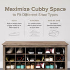 Prepac Gray Hall Tree, Shoe Cabinet, Storage Cabinet with 24 Shoe Cubbies and 6 Double Coat Hooks 15.5" D x 60" W x 77" H