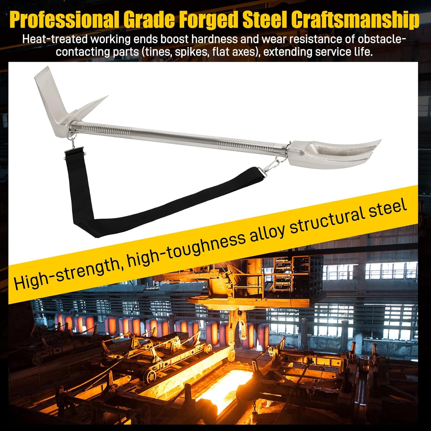 30" Halligan Tool, Halligan Bar with Carry Strap for Fire Rescue, Tactical Breaching & Emergency Entry