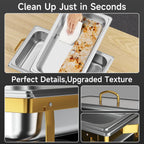 Chafing Dishes for Buffet 4 Pack, 9QT Chafing Dish High Grade Stainless Steel Chafer Complete Set,Steel Handle, Catering Events Complete Buffet Warmer Set (Golden, 4)