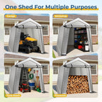 LINKHOO 7 x 10 FT Carport, Portable Shed w/220G Heavy Duty Waterproof PE Tarp, Roll-up Zipper Door & Vent, Weather-Resistant Storage Shed for Motorcycle, Bike and Tools, Gray