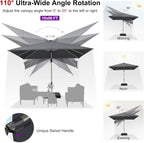 PURPLE LEAF 10' X 6.5' Left-right Tilting Patio Umbrella with Base Outdoor Swivel Cantilever Offset Aluminum Umbrella with Champagne Frame and 360-degree Rotation for Garden Deck Pool, Grey