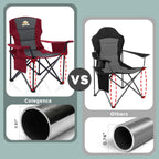 Colegence Oversized Folding Camping Chairs - 450 LBS Support Heavy Duty Camp Chair with Padded Cushion, Portable Outside Chairs with Carry Bag，Cooler, Cup Holder for Outdoor, Lawn, Sports - Red