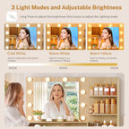 Vanity Desk with Mirror and Lights, Makeup Vanity with 5 Drawers & Storage Shelves, 3 Color Modes & Adjustable Brightness, Fluted Vanity for Girls, Natural