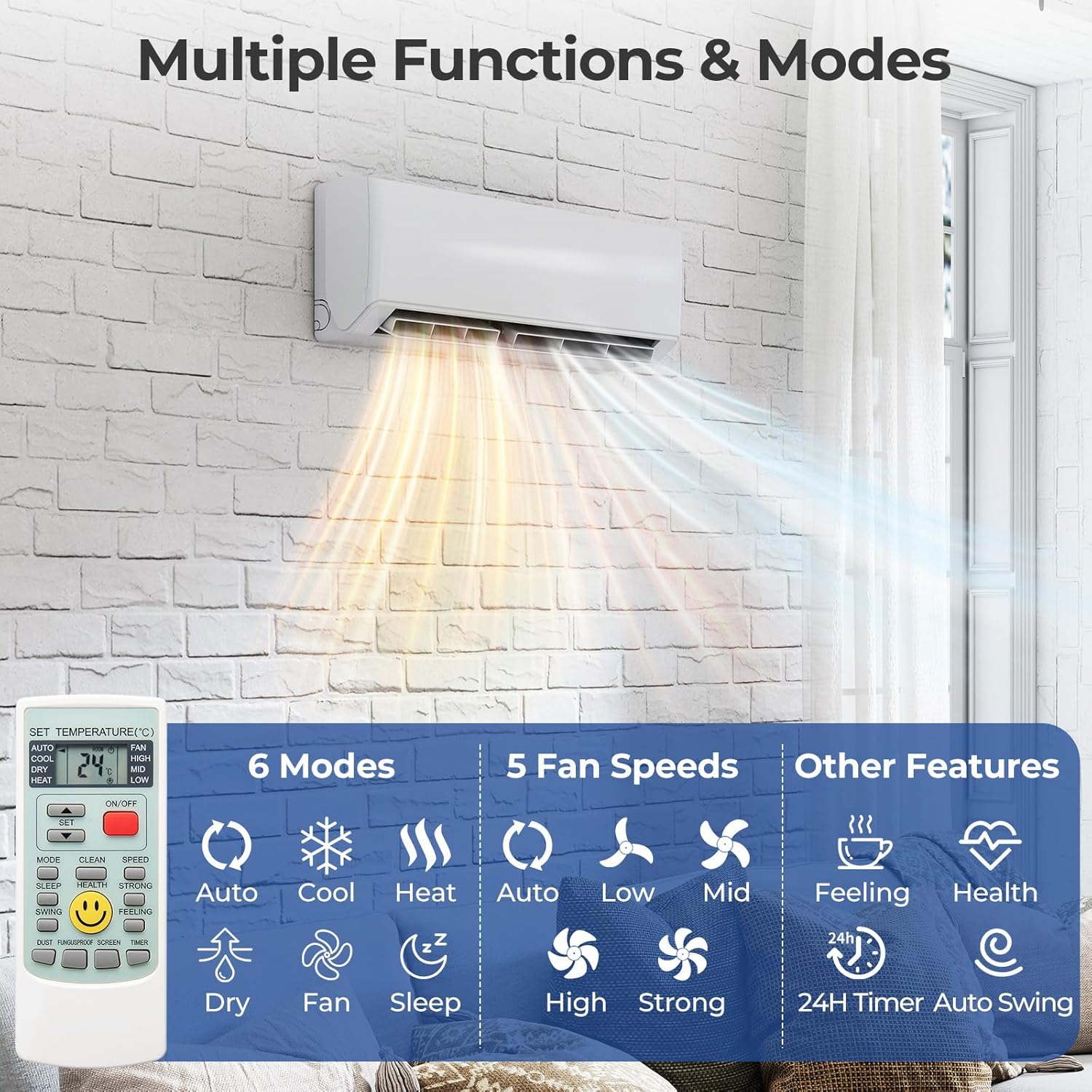 SIMOE 30k BTU Tri 3 Zone Multi Zones Mini Split AC Heat Pump Full Set, Mini Split Air Conditioner, 23 SEER2, Wifi-Enabled 9k+12k+12k BTU, 208-230V, Ductless Energy Star, Installation Kit