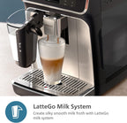 PHILIPS 5500 Series Fully Automatic Espresso Machine - LatteGo Milk System, 20 Coffee Varieties, Intuitive Touch Display, SilentBrew, 100% Ceramic Grinder, AquaClean Filter, Grey Chromed (EP5544/90) (Renewed)