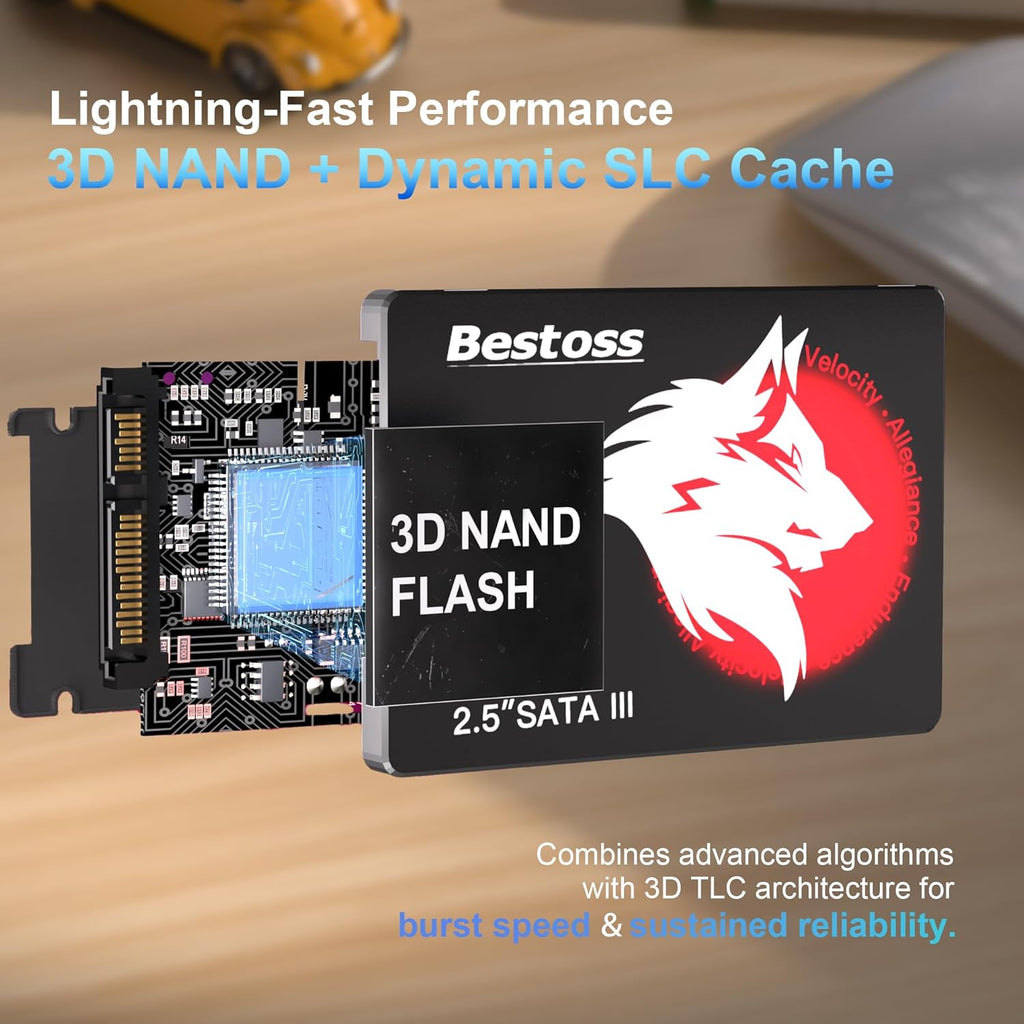 Bestoss SSD 1TB 2.5 Inch Internal Hard Drive for Pc or Laptop, SATA III 6Gb/s Internal State Drive, Up to 550MB/s, Computer Storage Upgrade for Office, Students, Home Entertainment