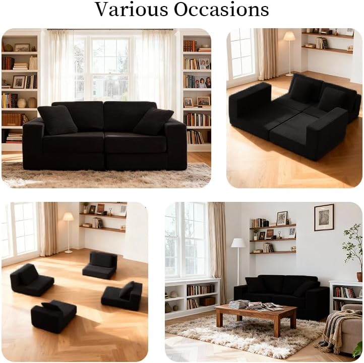 FILUXE Modular Sectional Sofa, Modern Modular Sofa Couch with Deep Seat，Comfy Cloud Couch, Sectional Couches for Living Room, Bedroom and Apartment，2-Seater，Black