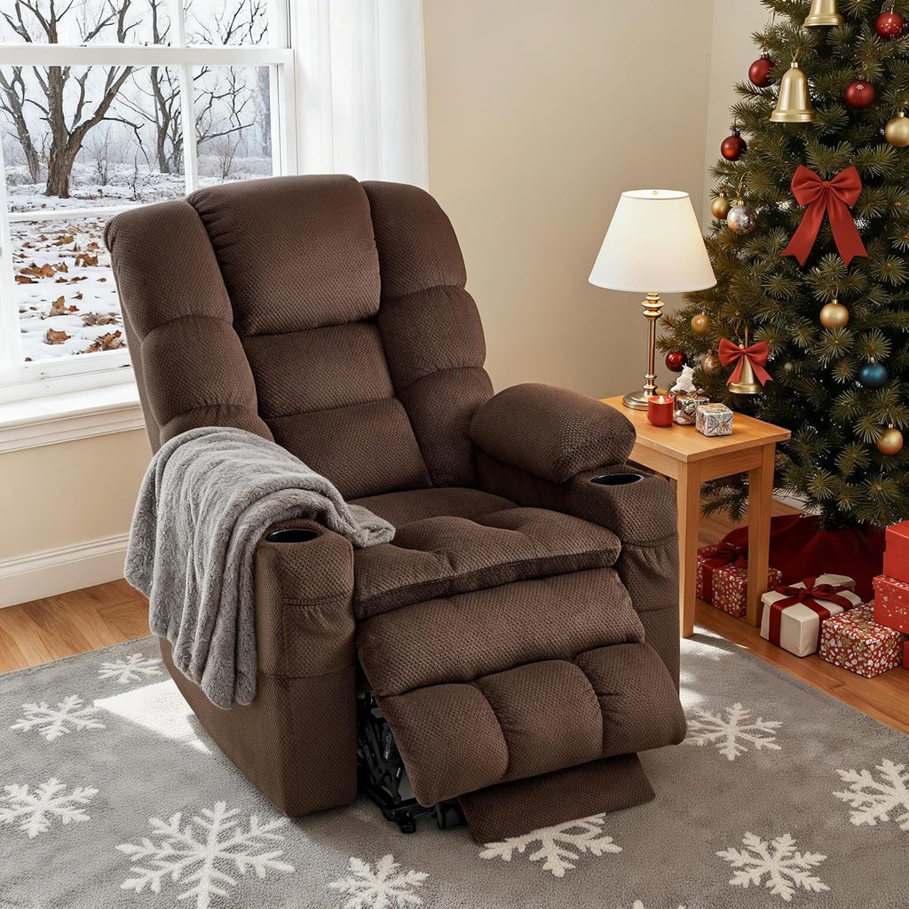 MCombo Large Triple Motor Power Lift Recliner Chair with Massage and Dual Heating, Adjustable Headrest for Tall Elderly People, Fabric 7634 (Coffee, Large)