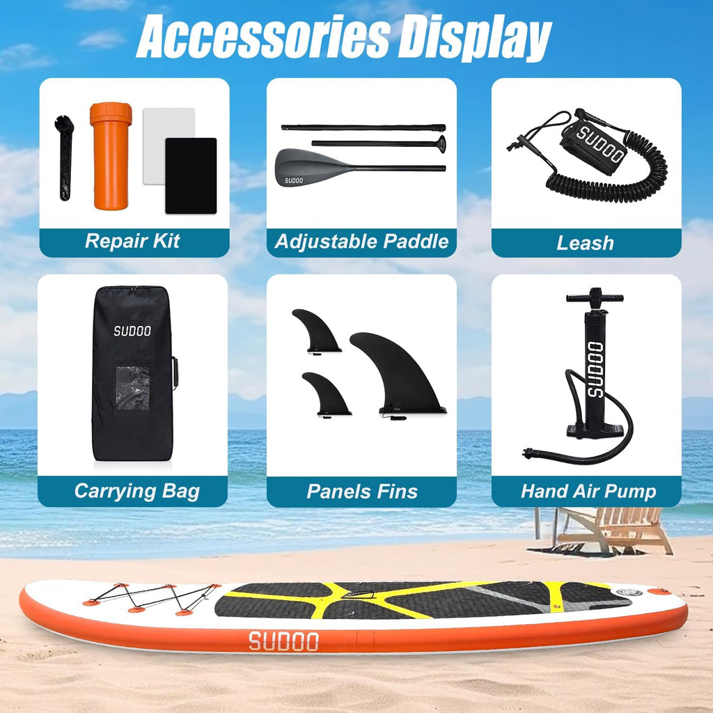 Inflatable Stand Up Paddle Board 10‘x30‘‘, Ultra-Light SUP Board with Backpack, Pump, Paddle, Coil Leash, 3 Fins, Repair Kit, Stable SUP with Non-Slip EVA Deck for Adults & Youth