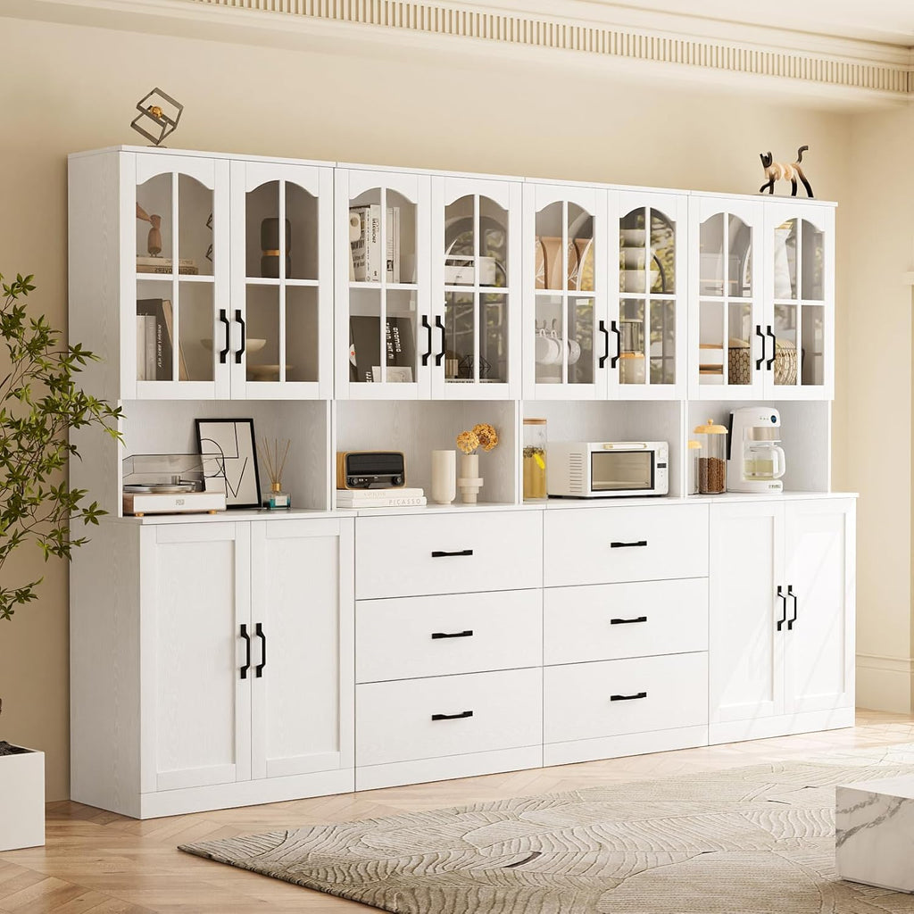 TUSY 71" Tall Bookcase with Glass Door, 6-Tier Modern Bookshelf with Drawer, 23.6" Wide Storage Cabinet with Countertop, Freestanding Display Cabinet for Living Room, Home Office (AEA)
