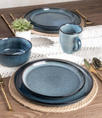 GBHOME Dinnerware Sets for 4, 12 Pieces Stoneware Plates and Bowls Sets, Scratch Resistant Ceramic Dishes, Dishwasher & Microwave Safe, Reactive Glaze-Blue Horizon