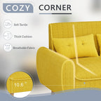 Shintenchi 47" Small Modern Loveseat Couch Sofa, Fabric Upholstered 2-Seat Sofa, Love Seat Furniture with 2 Pillows, Wood Leg for Small Space, Living Room, Bedroom, Apartment, Yellow