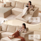 107" Boneless Couch with Deep Seat, Set of Modular Sectional Sofa, Cloud Sectional Couch for Living Room, No Assembly Required, Corduroy, U-Shape 3 Seater Left, Camel