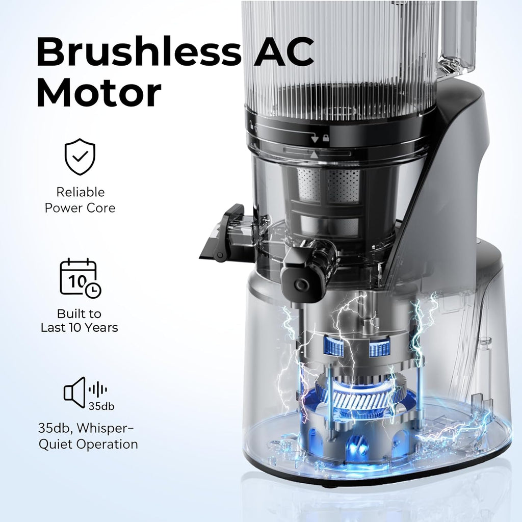 Juicer Machines, 3-in-1 Cold Press Juicer with 6.5" Extra Large Chute, 100oz Large Capacity, AC Motor, Makes Juice, Nut Milk & Sorbet, Premium Gray