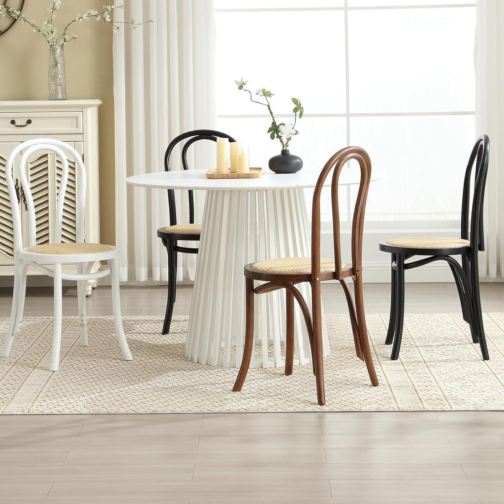 Solid Wood Dining Chairs Set of 2 Mid-Century Modern Rattan Kitchen Room Chairs with Backrest Bentwood Side/Desk Chairs for Dining/Living Room,Home, Black Wood