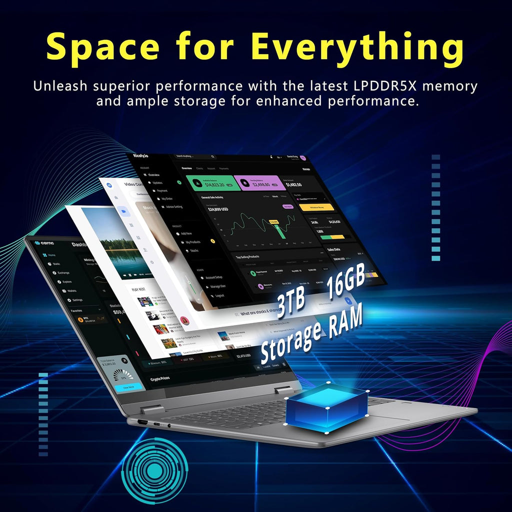 Lenovo Yoga 7i 2-in-1 16" 2K Touchscreen Laptop  Intel Ultra 5 226V  16GB LPDDR5X  3TB Storage(2TB SSD & 1TB Docking Station)  Intel Arc Graphics  Backlit Keyboard  Fingerprint  Win 11 Pro  Gray
