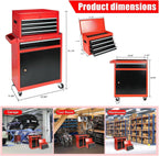 5-Drawer Rolling Tool Chest, 2 in 1 Tool Storage Cabinet with Detachable Top, Steel Tool Box with Wheels, Red and Black, Lockable, for Garage Workshop