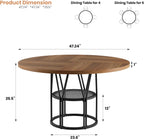 Garvee Round Dinning Table for 4-6 - 47" Circle Dinner Table with Storage Shelf & Sturdy Metal Frame, Modern Breakfast Tea Tray for Kitchen, Living Room, Apartment, Office, Brown