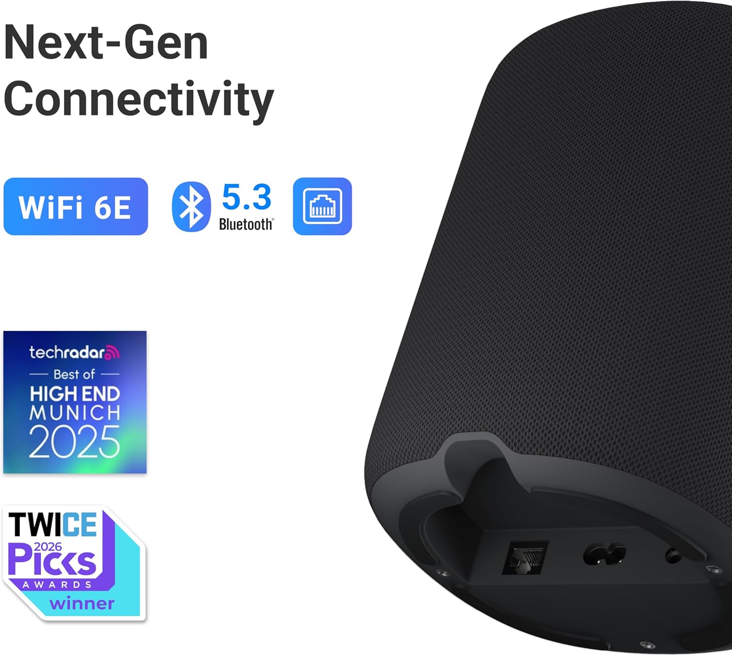 WiiM Sound Smart Speaker with 1.8″ Touch Display, Hi‑Res 24‑bit/192 kHz, AI RoomFit™ Room Correction, 100W Peak, Wi‑Fi 6E/Bluetooth 5.3, Multi‑Room & Stereo Pairing, Remote Included, Black