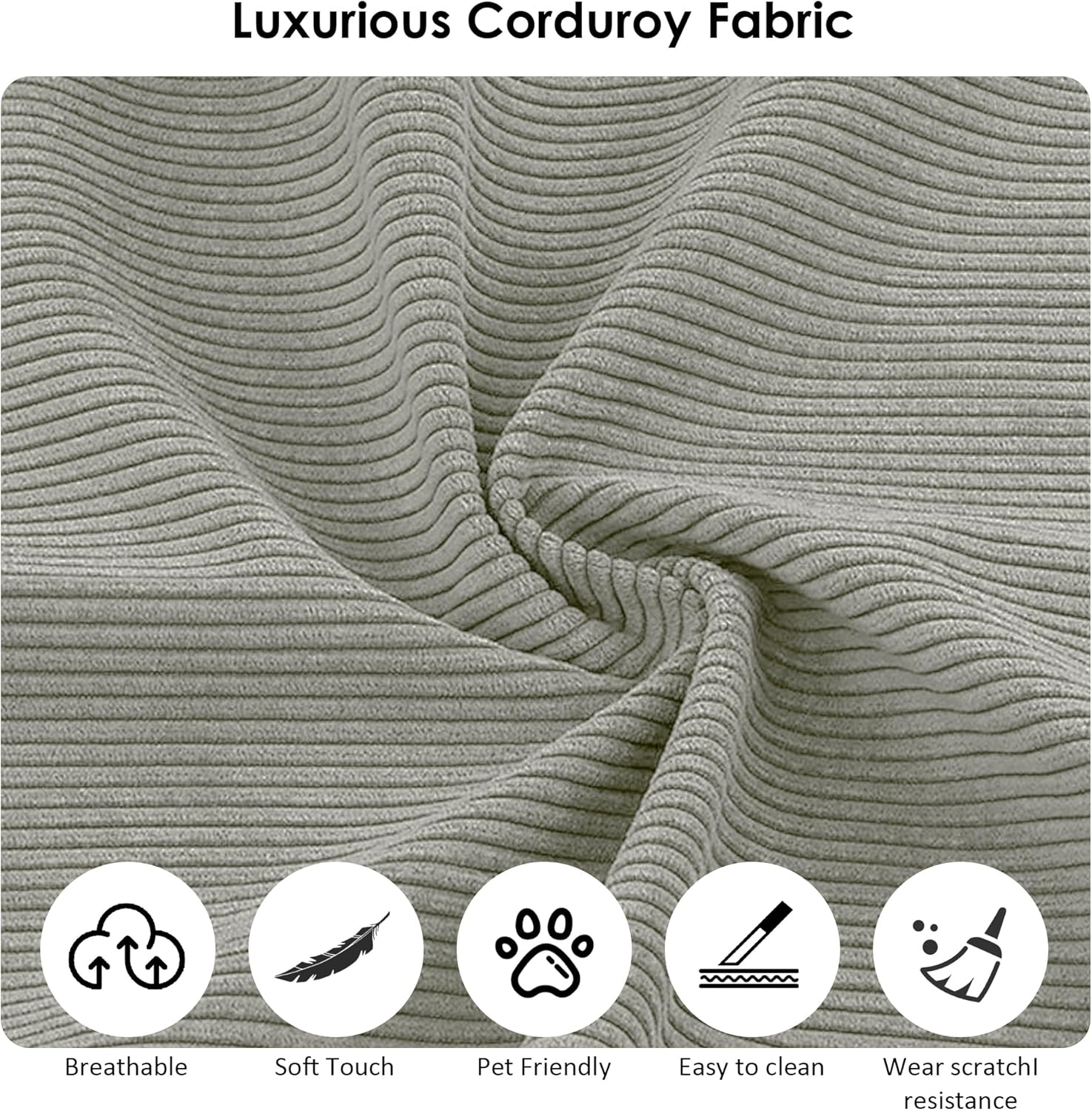 80" Convertible Sofa Bed, Corduroy Deep Seat Folding Pull Out Couch with Pillows, No Assembly Modern Boneless Couch Compression Sofa in Box, Floor Sofa with Storage Pocket for Living Room,Light grey