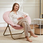 DUMOS Comfy Saucer Chair,Faux Fur Lounge Seasting XL Circle Chair for Bedroom, Dorm & Gaming, Foldable Fashion Accent Seat for Small Spaces, Folding Moon/Mushroom/Round Oversized Style,Hot Pink