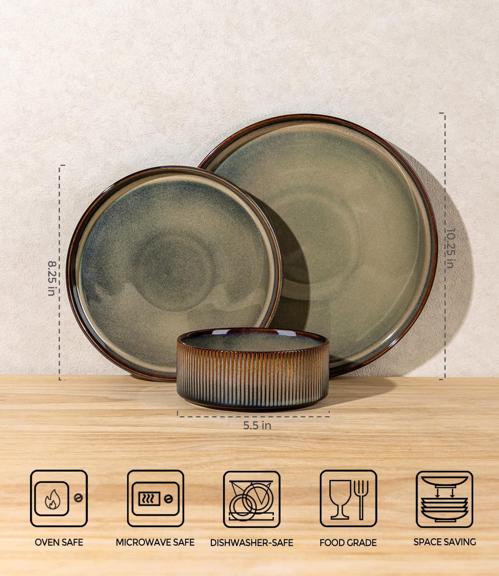 TheTerra Ceramic Dinnerware Sets for 6, 18 Pieces Porcelain Lightweight Speckled Plates and Bowls Sets, Scratch Resistant Dish Set, Oven & Microwave & Dishwasher Safe, Coca Mocha