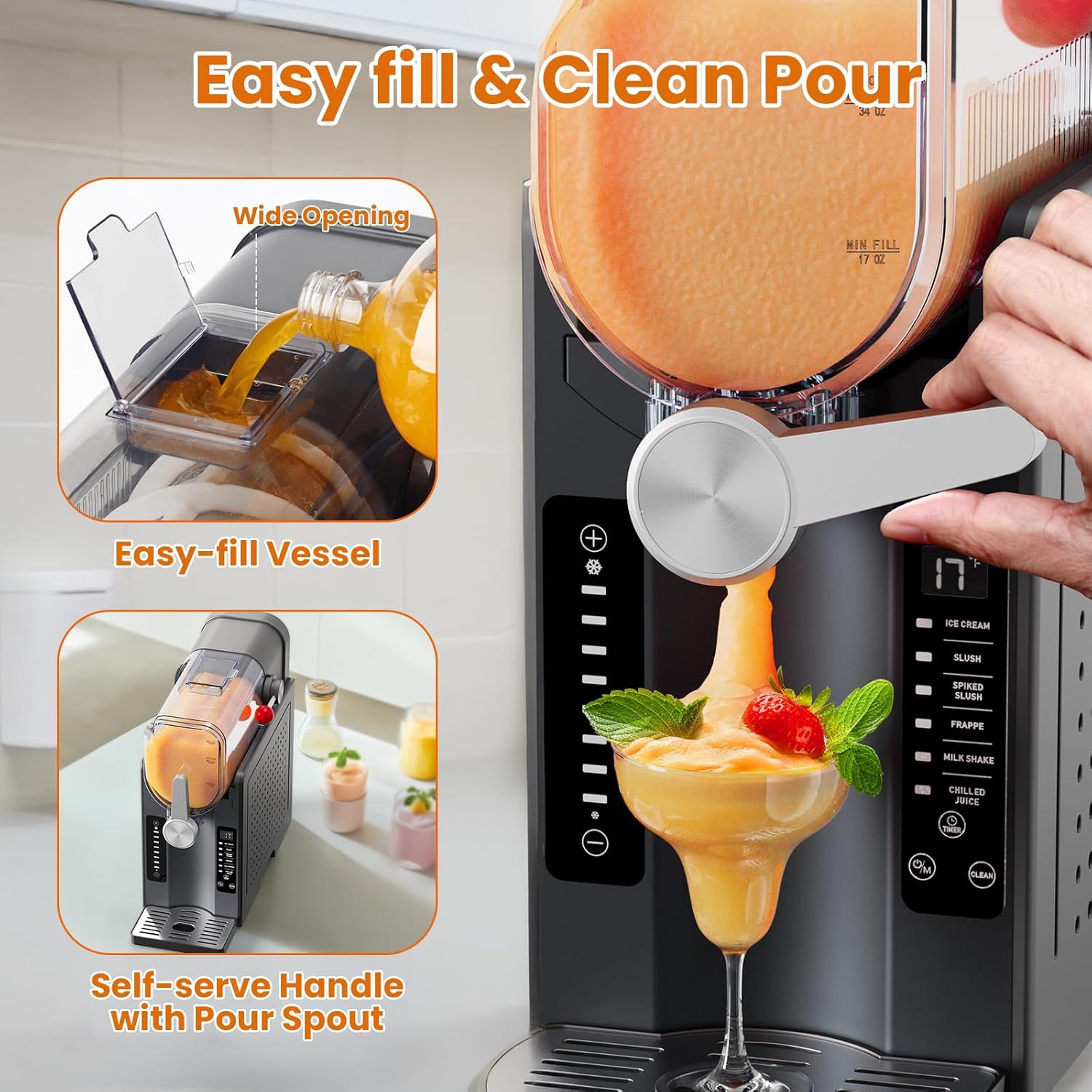 Slushie Machine: No Ice Needed Slushy Machine for Home, 6 Preset, Real-Time Temp Display, Auto-Clean | Frozen Margaritas, Cocktails, Frappés, Ice Cream, Smoothies, Milkshakes,Summer Parties