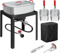 18QT Propane Deep Fryer | Outdoor Fish Fryer with 2 Baskets,Tong, Cover,Lid & Thermometer | Aluminum Deep Fryer with 55,000 BTU Propane Burner - Ideal for Fish, Chicken Wings & Outdoor Gatherings