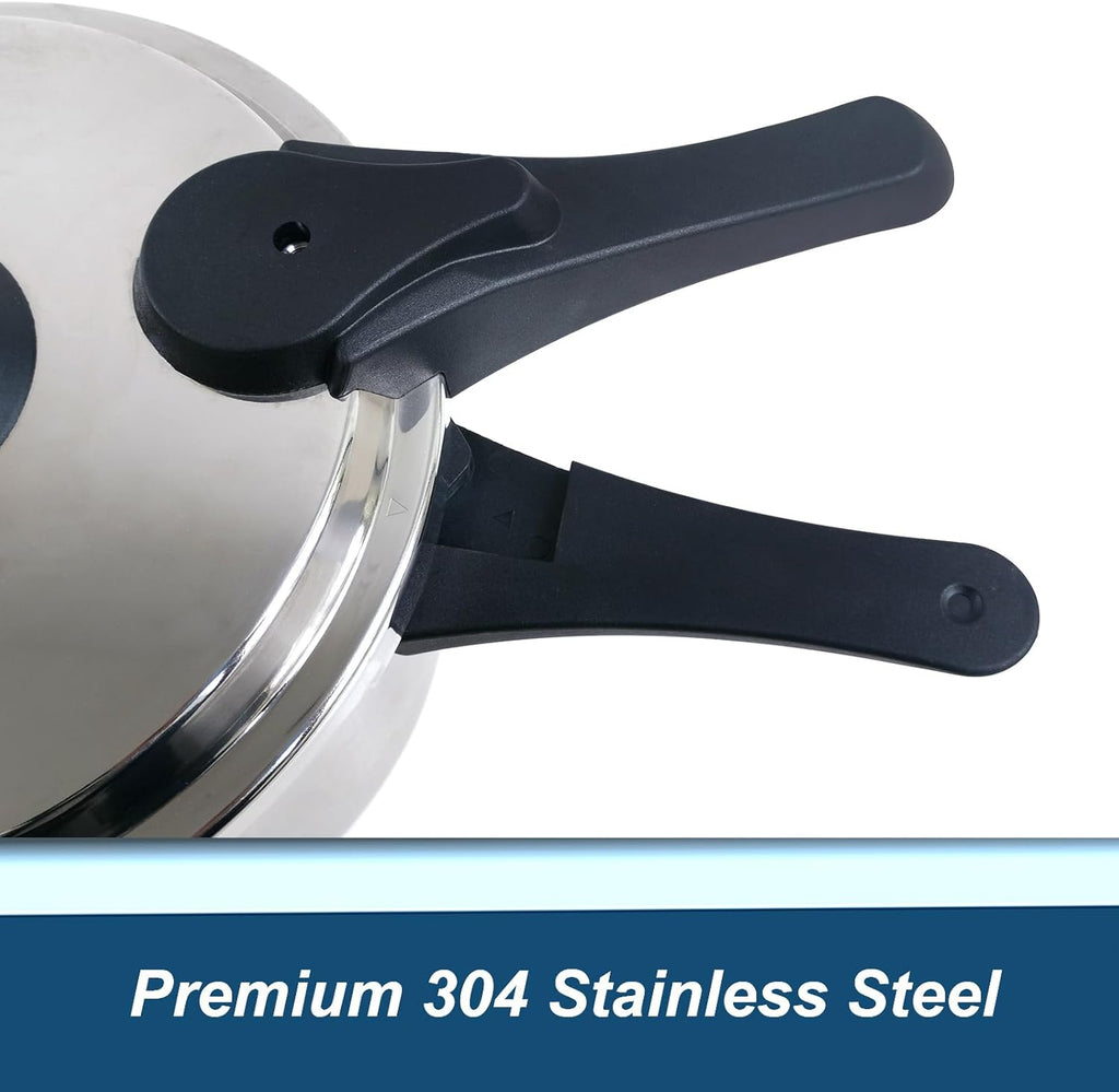 XINFU Heavy Duty 304 Stainless Steel Pressure Cooker 8.5 Quart, Serves 6-8, Standard and Fast Modes, Multi-Safety, Even-Heat Patented Base, Compatible with Gas, Electric, Ceramic and Induction Stoves