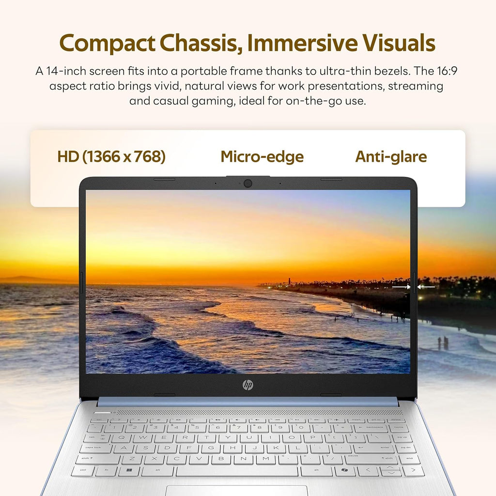HP Stream 14" Laptop with AI Copilot  Flagship for Students & Business  13th Gen Intel 4-Core  4GB RAM  1.12TB Storage (128GB UFS + 1TB Docking Station)  Office 365 1-Year  Win 11 S  Sky Blue