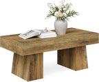 LITTLE TREE Farmhouse Coffee Table, 47 Inches Wooden Rectangular Accent Center Tables with Thick Base, Modern Low Cocktail Tea Furniture for Living Room (Rustic Brown)