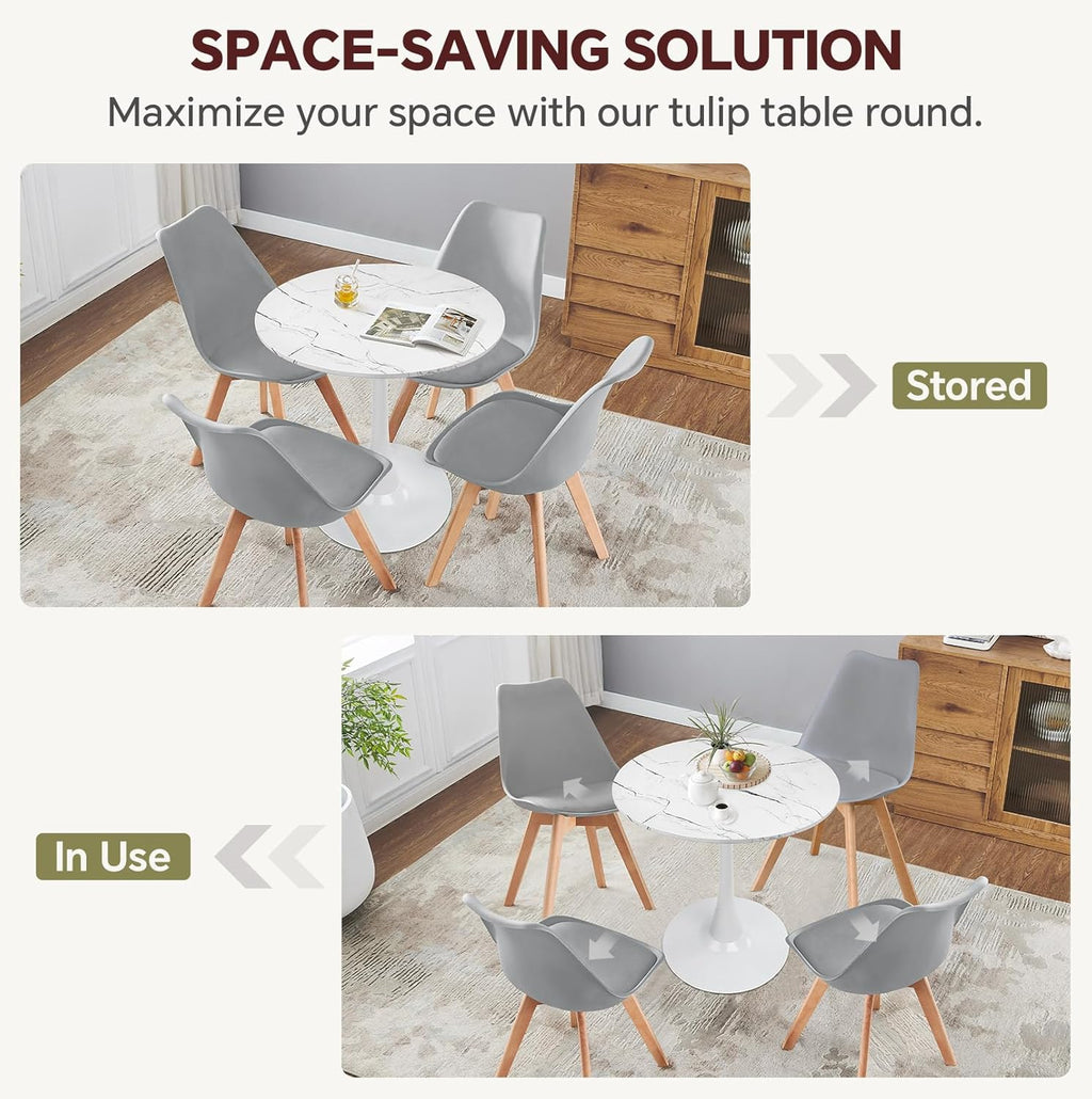 Round Dining Table 27.5" Faux Marble White Tulip Table with Pedestal Base for 2-4 People Small Space - Kitchen Living Room Cafe