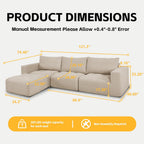 MCombo 121" Modular Sofa Couch, No Assembly Required, L Shaped Compressed Sectional Sofa with Ottoman, Deep Seat Upholstered Boneless Couch for Living Room, SS378 (Light Brown)