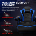 RESPAWN 900 Console Gaming Recliner with Footrest and Lumbar Support - Comfortable Ergonomic Gaming Chair with Headrest, No Wheels, Reclining, Heavy Duty, Racing Style Video Game Chairs - Blue