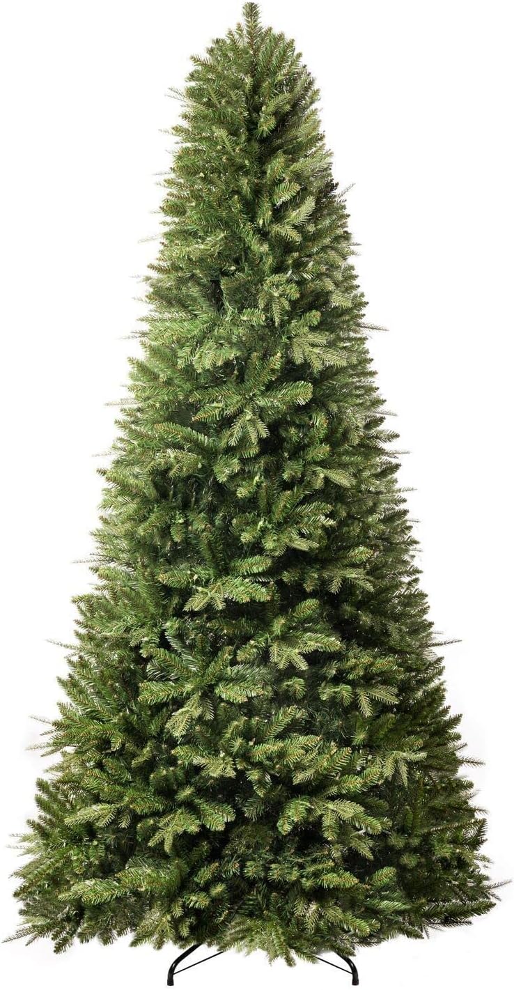 Naomi Home Traditional 7.5ft Prelit Artificial Christmas Tree with 1746 Branch Tips, 550 Warm Lights and Metal Stand, 52" Wide Realistic Fir Christmas Tree with Lights
