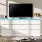 9 Drawer Dresser for Bedroom, 63" Long White Chest of Drawers with Charging Station & LED Lights, Curved Profile Design,Wooden Closet Storage Cabinet,Modern Dresser TV Stand with Deep Drawers
