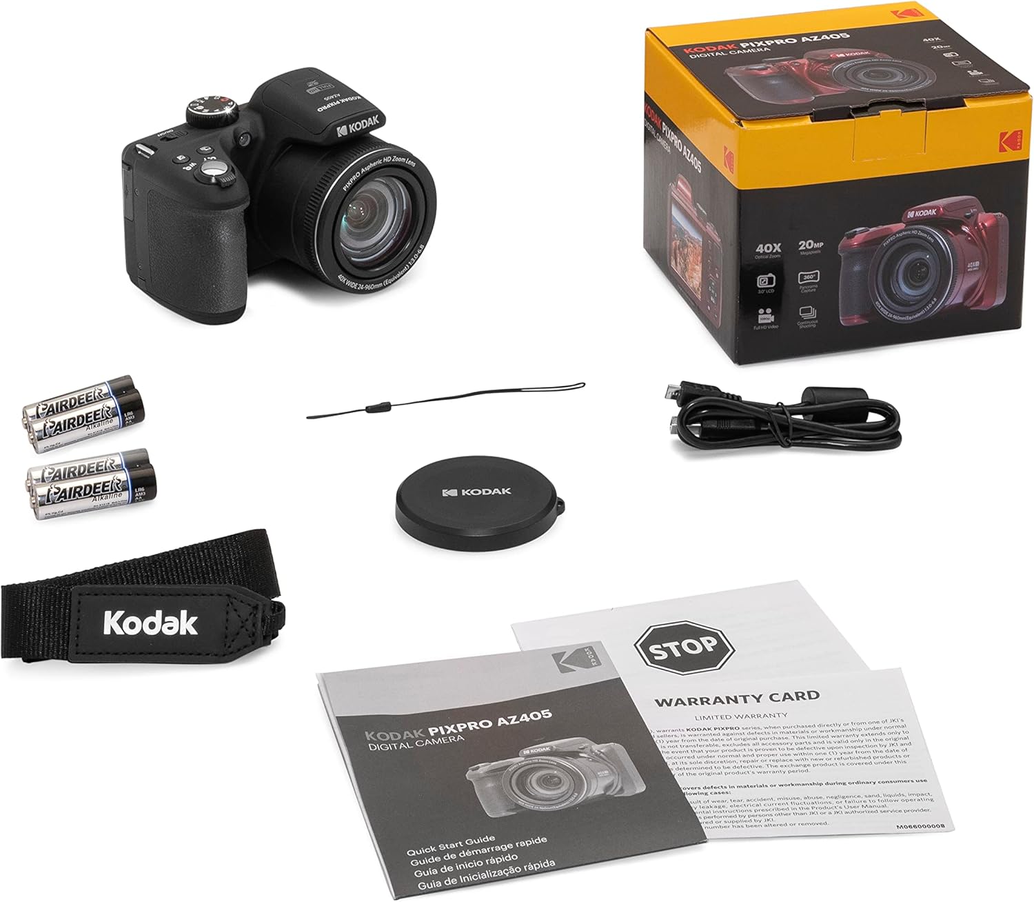 Kodak PIXPRO AZ405-BK 20MP Digital Camera  40X Zoom  24mm Wide Angle Lens  Image Stabilization  1080p Full HD Video  3" LCD  Black