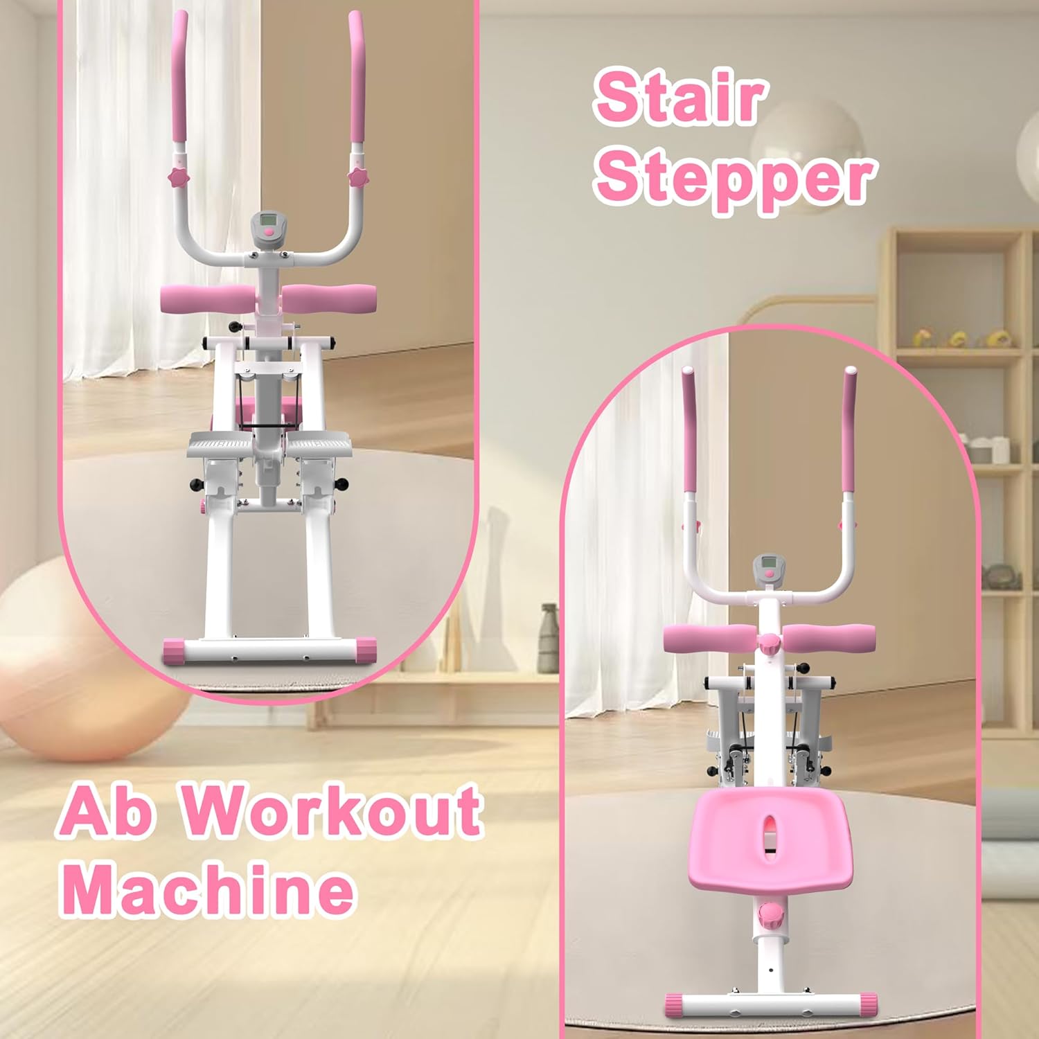 2 in 1 Stair Stepper and Ab Workout Machine, High Efficiency Stair Climber & Ab Trainer, Multi-Function Home Gym Equipment for Full Body Workout, Cardio and Core Training