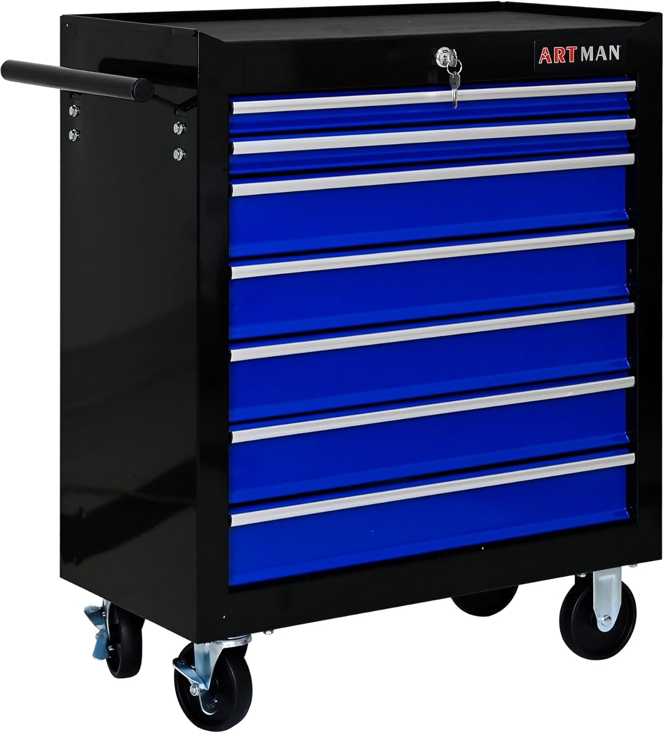 7 Drawers Rolling Tool Cart on Wheels, Multifunctional Organizer Tool Chest Tool Case , Trolley Tool Storage Tool Box for Workshop,Garage,Repair Shop (7 Drawers 24.2"W×12.9"D×29.9"H-Black&Blue)