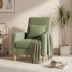COLAMY Mid-Century Modern Upholstered Accent Chair with Back Pillow & Solid Wood Legs, Fabric Cozy Armchair for Living Room, Bedroom, Reading Nook, Apartment & Small Spaces, Green