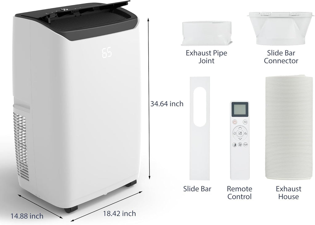 Portable Air Conditioners 14,000 BTU, AC Unit for Bedroom With 3-In-1 Cooling, Fan & Dehumidifier, Smart Control Via Remote, Drainage-Free Design for 750 Sq.Ft Rooms, Black