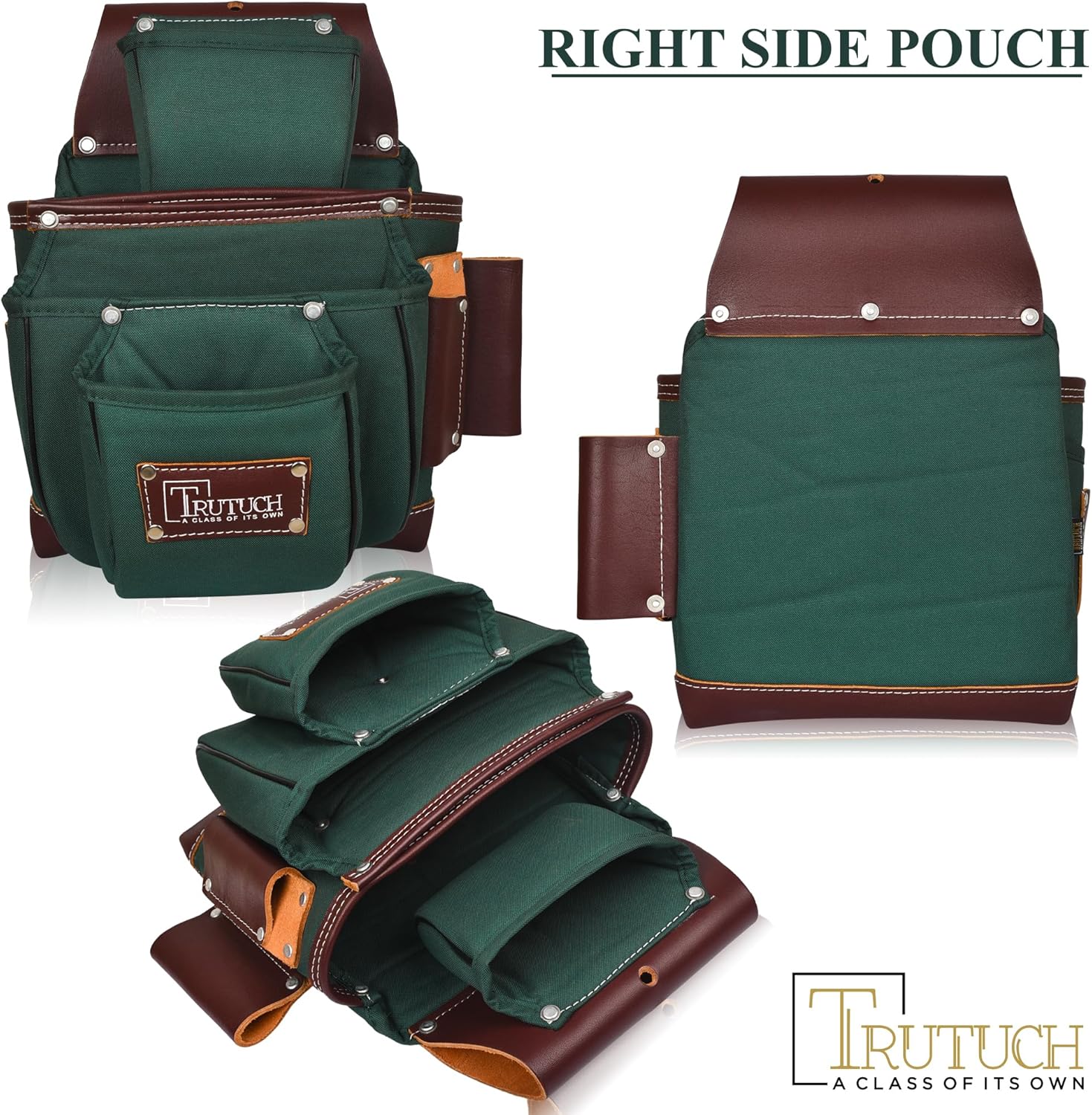 Nylon and Leather Tool Belt | Framing Tool Bags/Pouch | for Carpenter, Construction, Framers & Electrician (Green)